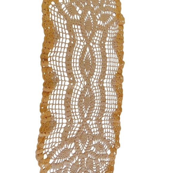 Vtg Grandma's Hand Crochet Doily Table Runner 11"x30" Handmade Varigated Yellow - Picture 2 of 5